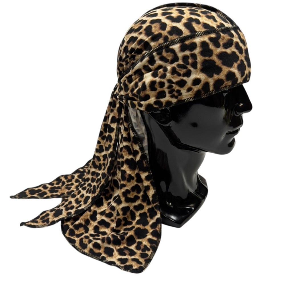 Animal Print Jersey Durag Long Tail Head Scarf Head Cap Cheetah Stretch Wave